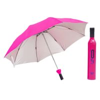 Skládací deštník s UV ochranou ve tvaru lahve - Tmavě růžový