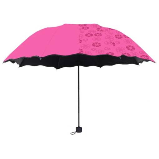 Foto - Dámsky skladací meniací dáždnik s UV ochranou - Tmavo ružový