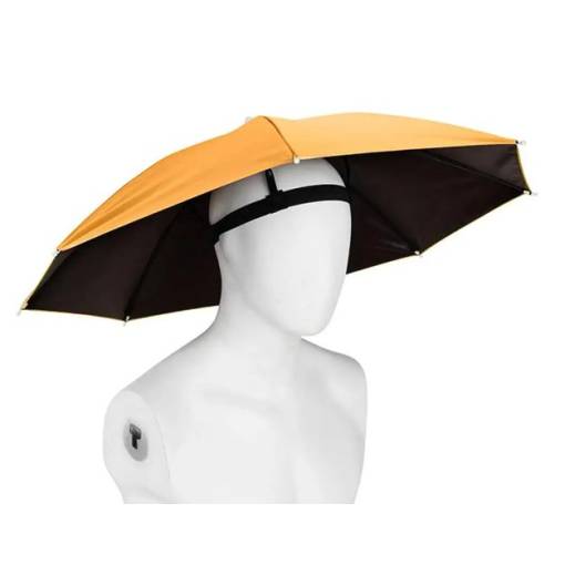 Foto - Unisex vodeodolný dáždnik s pripevnením na hlavu - Oranžový