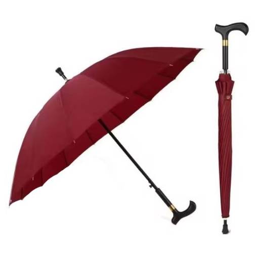 Foto - Vychádzková palica s dáždnikom 2 v 1 - Červená