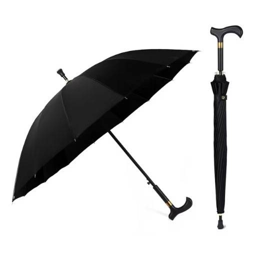 Foto - Vychádzková palica s dáždnikom 2 v 1 - Čierna