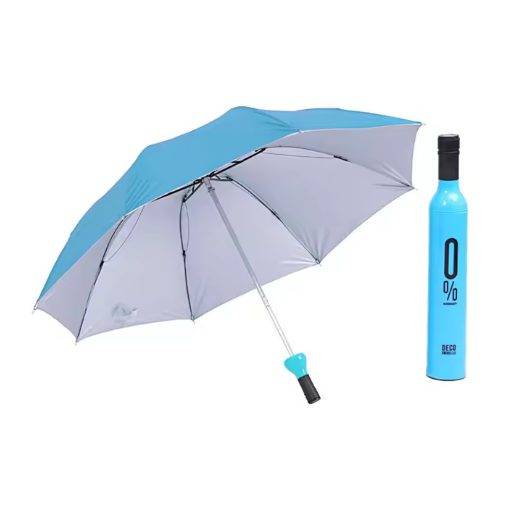 Foto - Skladací dáždnik s UV ochranou v tvare fľaše - Svetlo modrý
