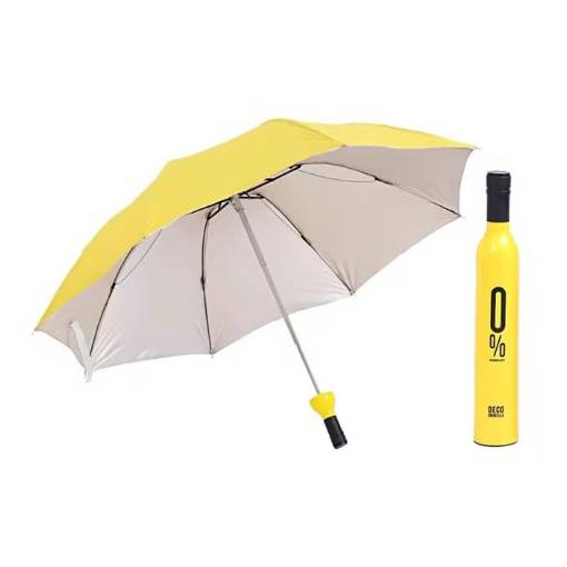 Foto - Skladací dáždnik s UV ochranou v tvare fľaše - Žltý