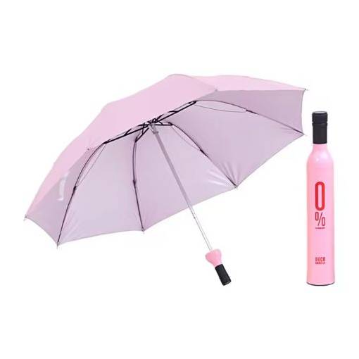 Foto - Skladací dáždnik s UV ochranou v tvare fľaše - Svetlo ružový