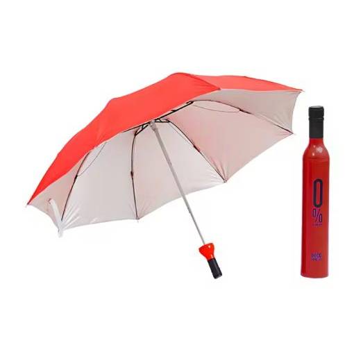 Foto - Skladací dáždnik s UV ochranou v tvare fľaše - Červený
