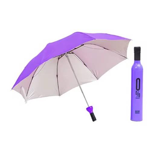 Foto - Skladací dáždnik s UV ochranou v tvare fľaše - Fialový